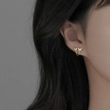 925 Silver Zircon Butterfly Stud Earrings Classic Jewelry Accessories