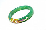 Green Agate Painted Peacock Peony Flower Bracelet