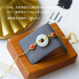 Hetian Jade Ring Safety Buckle Bracelet with South Red S925 Silver