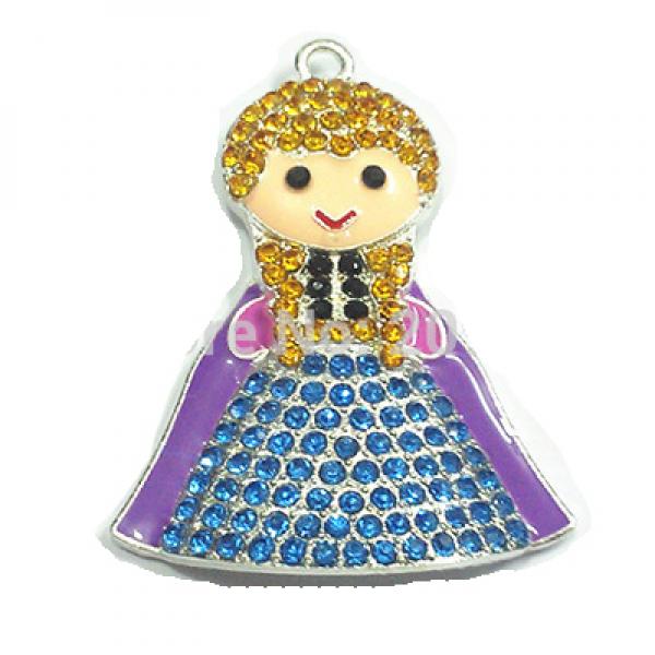 10pcs Snow Princess Hair Rhinestone Pendants for Necklace