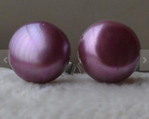 7mm Amaranth Freshwater Pearl Stud Earrings 925 Silver Fine Jewelry