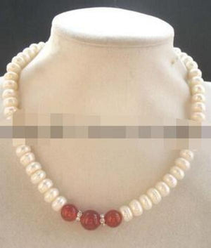 Freshwater Pearl & Multicolor Jade Beads Necklace 18''