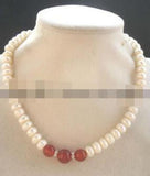 Freshwater Pearl & Multicolor Jade Beads Necklace 18''