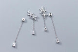 925 Silver Flower Tassel Long Earrings CZ AAA+