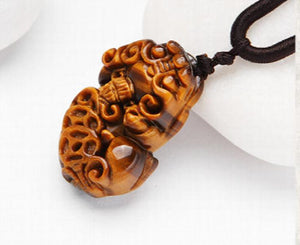 Natural Tiger Eye Stone Agate Pixiu Pendant Necklace Sweater Chain
