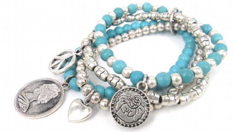 Stone Beads Bracelet with Peace, Heart, and Princess Charm