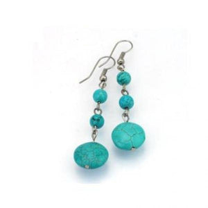 Coin Turquoise Earrings 925 Sterling Silver Hook Lady Gift