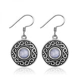 Round Moonstone Earrings 925 Sterling Silver Ethnic Vintage Jewelry
