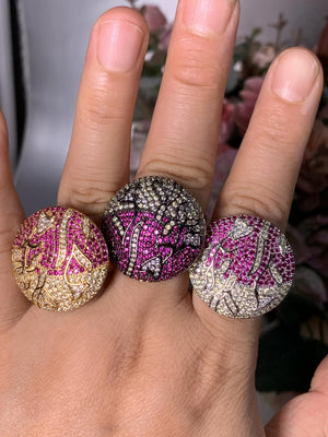Clouds Life Tree CZ Stacks Rings Colorful Beads Charm Ring Bohemian Jewelry