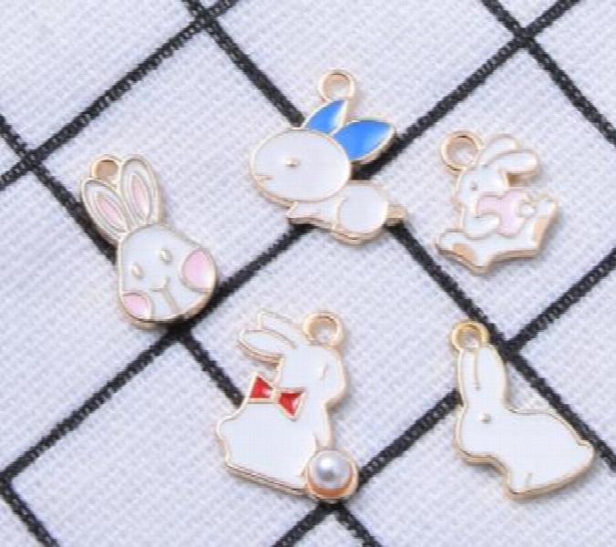 50Pcs Enamel Rabbit Easter Charms for Jewelry Making DIY