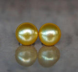 Golden Freshwater Pearl Silver Stud Earrings