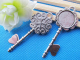 50pcs Filigree Heart Key Pendant Charm/Base Setting Tray 20mm Cabochon DIY