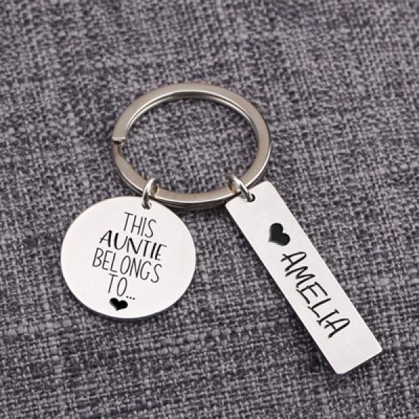 Auntie's Personalized Keychain Set - Engraved Name Pendant Gift