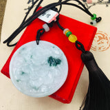 Burmese Emerald Jade Peony Flower Pendant Necklace Two-tone with Tassel