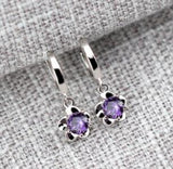 925 Silver Purple Gem Stone Zircon Crystal Diamond Earrings