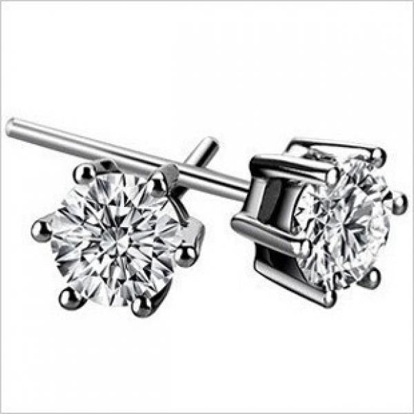 925 Silver Crystal 6-claw Earrings Women Gift Jewelry