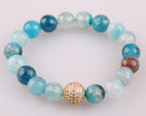 Micro Zircon Pave Ball Faceted Agat Beads Strand Bracelet