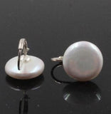 Coin Freshwater Pearls Silver Earrings 12-13mm