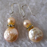 Pink Coin Freshwater Pearl Earrings 7-14mm S925 Silver Hook