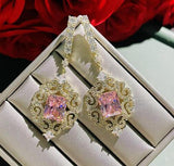 Emerald Crystal Diamond Zircon Earrings, S925 Silver Needle, Copper Plated