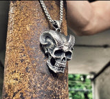 Gothic Punk Pendant Skeleton Devil Horned Skull Necklace Halloween Gift