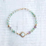 Fluorite Opal Charm Bracelet S925 Silver Clasp Jewelry