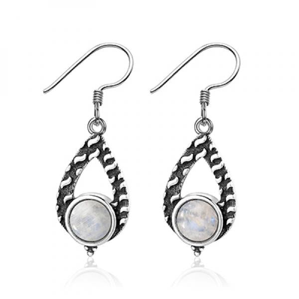 925 Silver Purple Dragon Crystal & Moonstone Drop Earrings