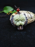 Chinese Purple Robed Jade Tiger Pendant Necklace Lucky Amulet Set