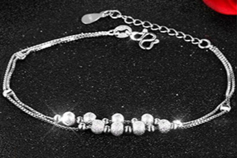 925 Silver Bracelets for Women Girls 17cm+2.5cm Matte Beads