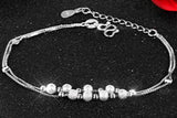 925 Silver Bracelets for Women Girls 17cm+2.5cm Matte Beads