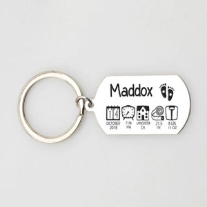 Baby Stats Keychain Personalized Name Birth Weight Time Height