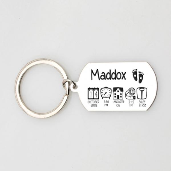 Baby Stats Keychain Personalized Name Birth Weight Time Height