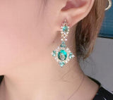 S925 Silver Needle Copper Plated 14K Petal Lake Green Emerald Earrings
