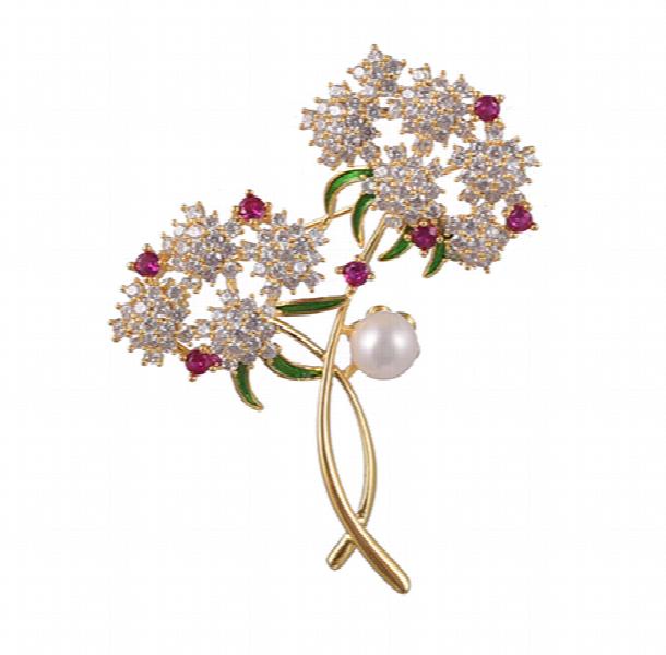 Big Flower Freshwater Pearl Brooch for Women Zircon Scarf Clip