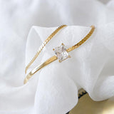 925 Silver Zircon Double Layer Bracelets Adjustable City Wild Square Jewelry