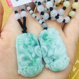 Green Jade Dragon & Phoenix Pair Pendant with Necklace