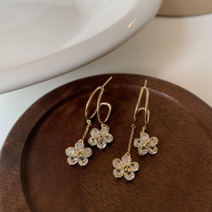 Korea Jewelry 14K Plating Double Flower Crystal Earrings