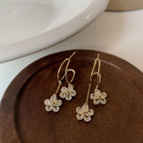 Korea Jewelry 14K Plating Double Flower Crystal Earrings