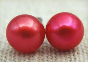 Red Freshwater Pearl Stud Earrings for Women