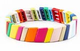 Boho Friendship Braided Enamel Rainbow Tile Bracelet Set