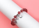925 Sterling Silver Strawberry Quartz Bracelet with Moon Charms