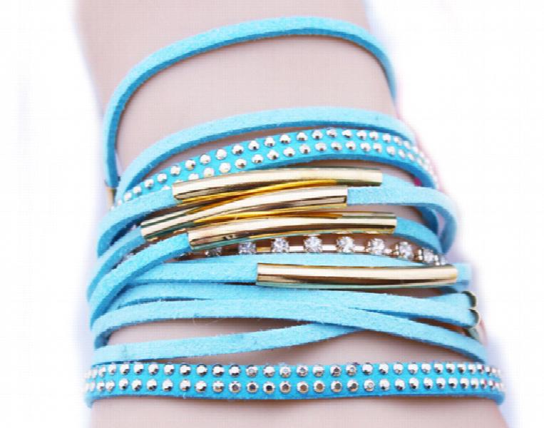 Sky Suede Braid Magnetic Bracelet with Rhinestone Cupchain