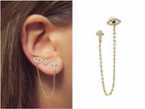 925 Silver Cross Evil Eye Shape Tassel Earrings