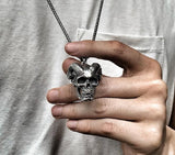 Gothic Punk Pendant Skeleton Devil Horned Skull Necklace Halloween Gift
