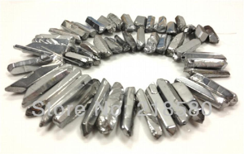 H-TB24 Titanium Silver Quartz Rough Point Briolettes 16 inch