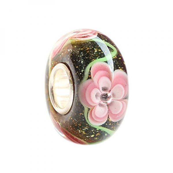 925 Sterling Silver Colorful 3D Flowers Charm Glass Beads Fit European Bracelet