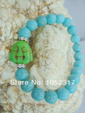 10mm Howlite Bead Green Buddha Head Rhinestone Bracelet