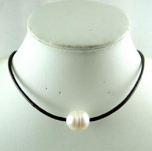 Brown Leather Freshwater Pearl Necklace R66