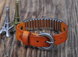Orange Leather Bracelet Wristband with Studs Men's