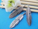 50pcs Antique Silver/Bronze Heavy Filigree Long Feather Pendant Charm/Finding